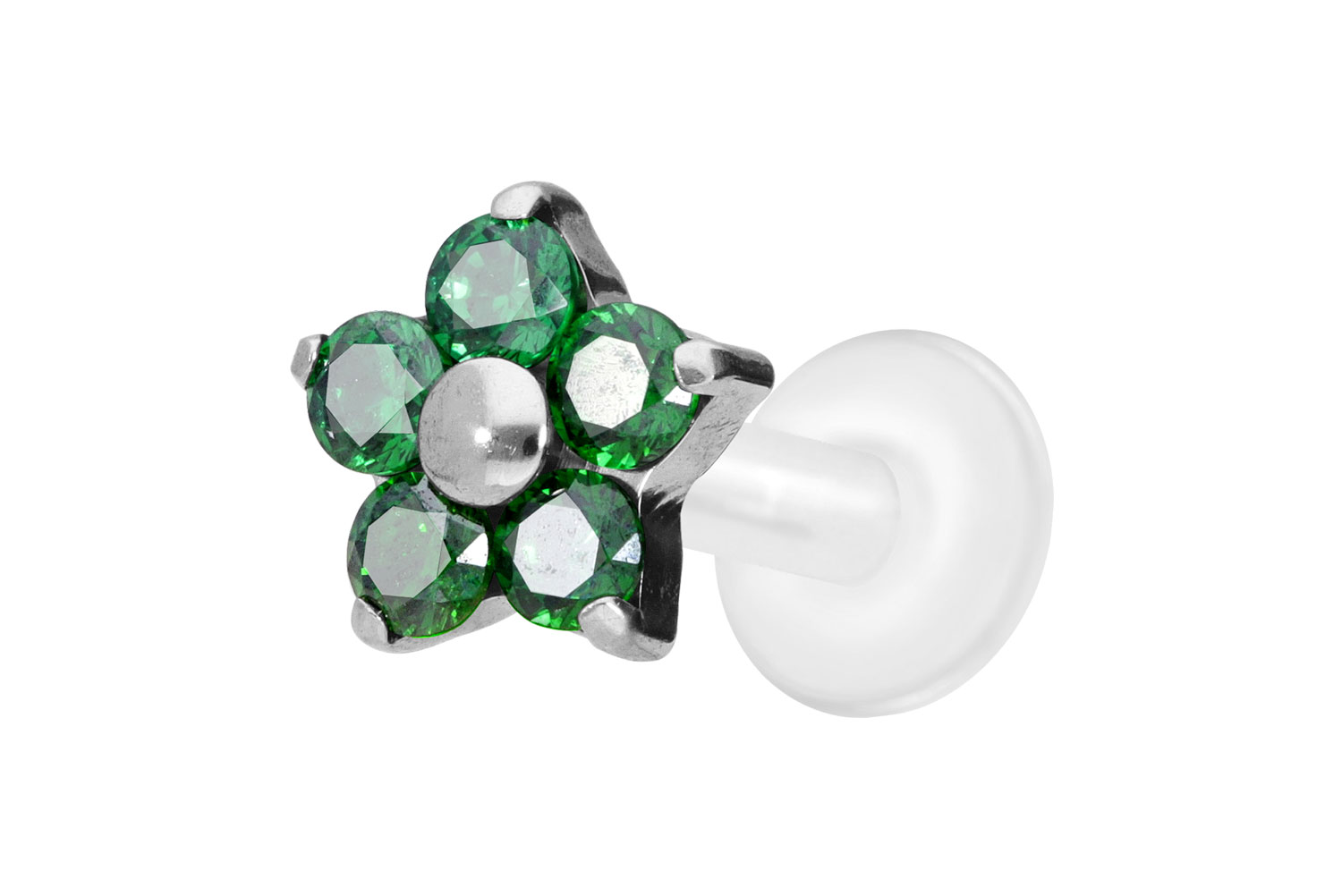 PTFE Labret Piercing mit Innengewinde + Titan-Aufsatz KRISTALLBLUME